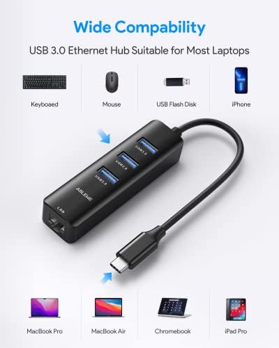 USB C do Ethernet adaptera, Ablewwe 4-IN-1 RJ45 do USB-C / Thunderbolt 3 to Gigabit Ethernet LAN mrežni