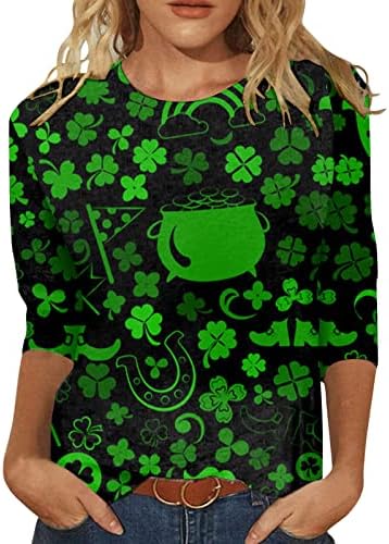 Adhowbew St Patricks Day Košulja Žene 3/4 rukava Shamrock Lucky T-majice Irski festival Poklon Crewneck