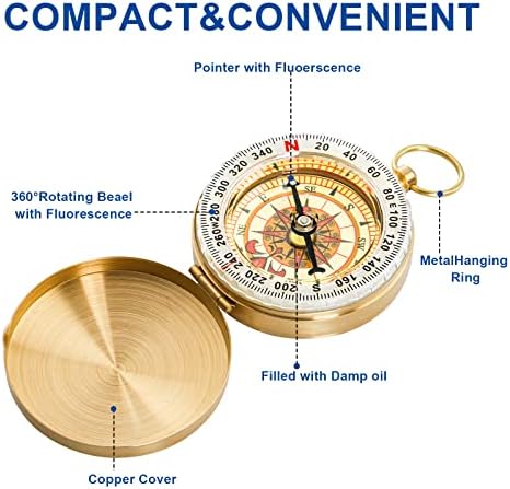 Tebery 2 Pack Classic Pocket Style Compass Compass, sjaj u tamnom vojnom kompasu Kompas za preživljavanje,