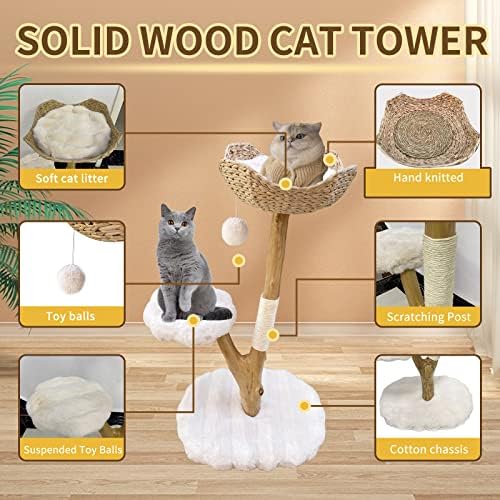 Ldiuttu Indoor cat Tree - moderni mačji toranj, stan za mačke od punog drveta, pogodan za velike mačke i