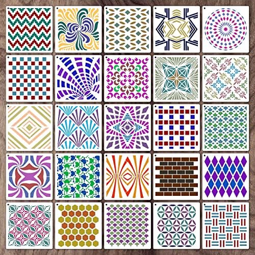 6-inčni geometrijski šabloni za farbanje, 25 komada lakiranje za ponovno zakraćeno za ponovno punjenje za