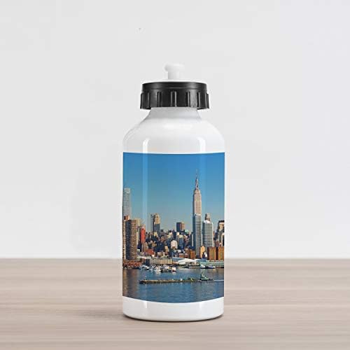 Ambesonne New York aluminijumska boca, urbani grad Skyline Manhattan sa gradom Empire State Building zbog panorame rijeke Hudson, aluminijumski izolirani putni sportski sportski boca za vodu, plavo siva
