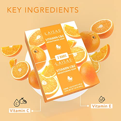 Laisae vitamin C sapun za posvjetljivanje, tamne tačke na licu & tijelo za hidrataciju sa Shea maslacem, Niacinamidom i vitaminom E, neujednačen ton, glatka meka koža - Vegan, Paraben & SLS besplatno, 3.52 oz
