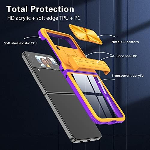 [2 u 1] Za Samsung Galaxy Z Flip 4 5G futrolu, poklopac klizne kamere za celo telo i zaštitnik ekrana, kristalno