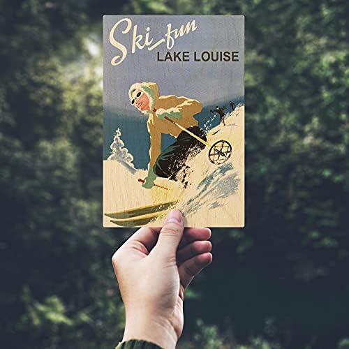 Skijak Lake Louise, Vintage skijač Birch Wood Zidni znak