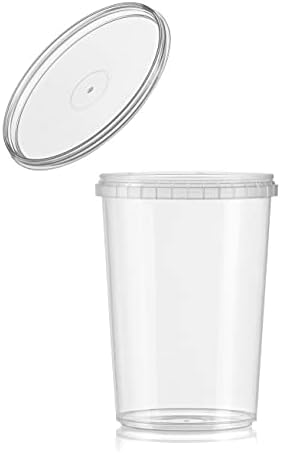 NYHI 32-oz. Okrugli prozirni kontejneri za delikatese sa poklopcima | Slaganje, nepropusni za čuvanje hrane bez BPA / nepropusni kontejneri za reciklažu za skladištenje u kuhinji, pripremu obroka, iznošenje / 18 pakovanja