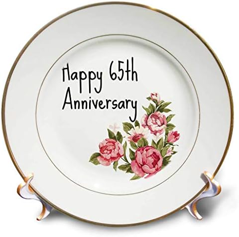 3Droza Slika cvjetnog sretna 65. godišnjica Citat - porculanska ploča, 8-inčni, 8 inčni, bijeli