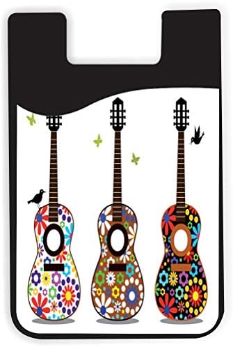 Gitara sa dizajnom cvijeća - Silikonska 3M ljepljiva kreditna kartica sa novčanom torbicom za iPhone / Galaxy