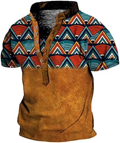 Muški Aztec Geometrijski Henryji majice Vintage kratki rukav vrhovi etničkog tiska Atletika Casual Isly