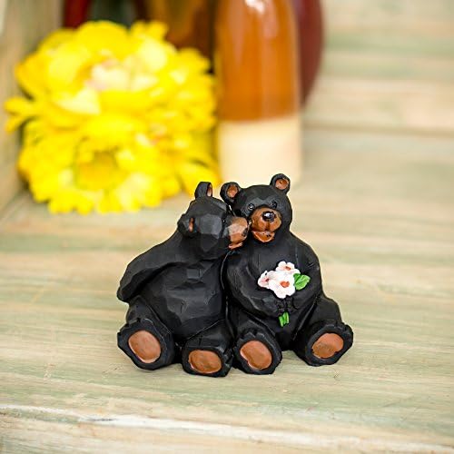 Poljubac medvjeđa par sa cvijećem 4 x 3 x 3 inča s rezinskom stolnom figuricom