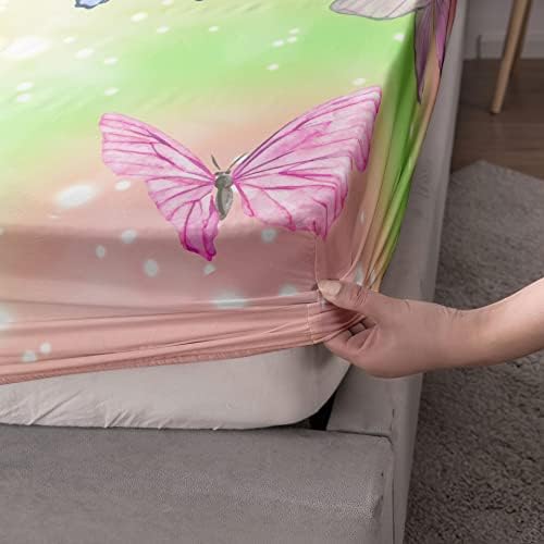 Postavljeni lim za posteljinu i ravni lim za posteljinu 4pcs Colical Rainbow Butterfly Ispiši posteljinu