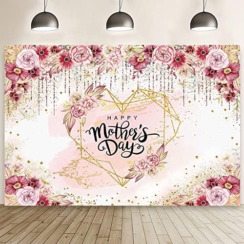 MEHOFOND 7X5FT Happy Mother's Day Backdrop Majčin dan Party Photo Background Pink Floral kaplje zlato Glitter