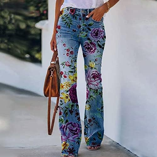 Ženske elegantne cvjetne ispise za hlače Ležerne prilike ravne noge Hlače visokog struka Classic Slim Fit