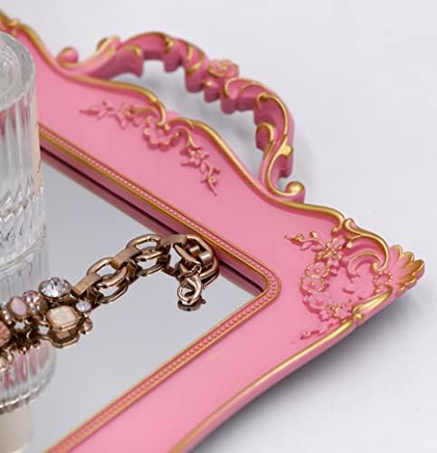 TSTARER Antikni dekorativna ružičasta uokvirena trgaška ladica za ogledalo, nakit i kozmetiku Organizator