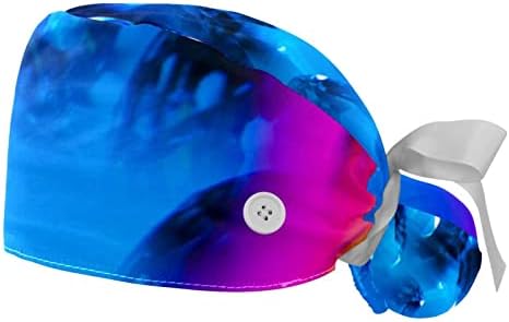 Plava prekrasna radna kapa s gumbom i dugačkom opsegom 2 paketa hirurške hirurške hirurške hirurške hirurgije, multi boje