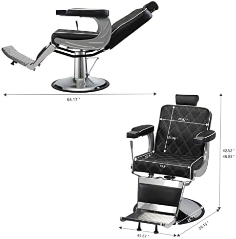 Orahova ležeća berberska stolica Hidraulična salonska stolica sa dijamantskim uzorkom-Crna+Srebrna