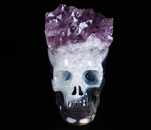 Skullis 5,5 Amethyst i agramški i agaterski druzer Crystal lobanja, ručno isklesana draguljastog gipkog