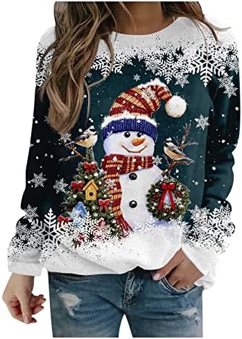 Slatki pad za žene za žene Crewneck Božićne majice Klasični prevelici Dugi božićni džemperi za žene