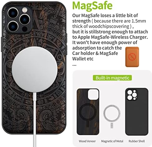 Carveit magnetsko drvo za iPhone 12 pro max futrola [prirodno drvo i crno meko TPU] otporan na udarce Jedinstvena