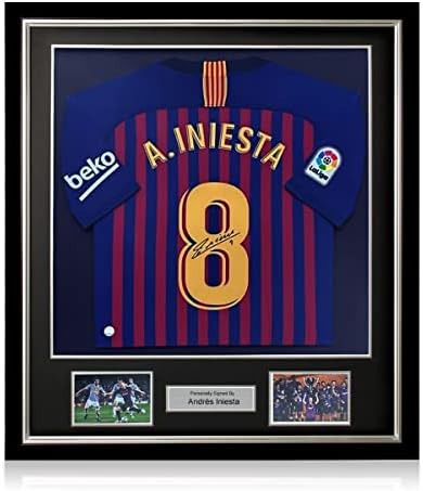 Ekskluzivna memorabilija Andres Iniesta potpisala je Barcelona 2018-19 fudbalska majica. Deluxe okvir