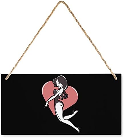 Pinup Girls Heart Wood Fill Personalizirani drveni plak Viseći znak Zidni umjetnički dekor sa užadima za