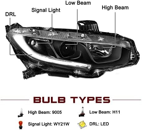 Jsboyat sklop halogenih farova kompatibilan sa -2021 Honda Civic W / LED DRL projektorom prednja lampa