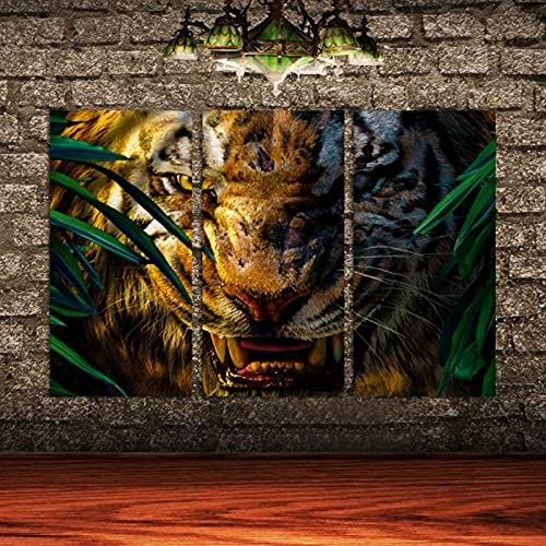 Zidna umjetnost za dnevni boravak, napad Tigar u džungli uokvirena dekorativna uljna Slika postavljena dekorativna