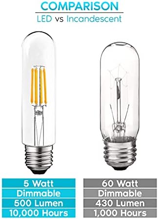 LUXRITE T10 LED sijalica, 5w=60W ekvivalentno, 2700k toplo Bijela, Vintage Edison filament sijalica, 500