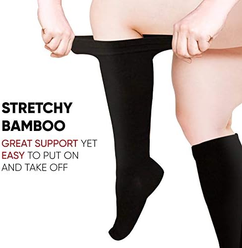 BAMS Plus Veličina kompresijskih čarapa široko Tele XXL XXXL-Graduirani bambusov nosač do koljena