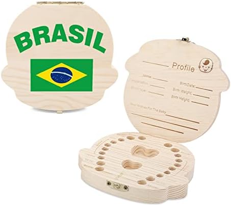 Zastava države Brazil Zubna vilična kutija slatka čuva držači zuba Drveni skladištenje Izgubljeni zubi Saver