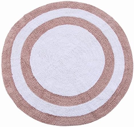 Šafran Fabs tepih za kupanje pamuk 36 inča okrugli, reverzibilni-različiti uzorak s obje strane, Koraljno/bijela
