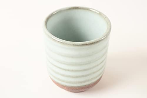 Mino Ware Japanese Pottery Yunomi Chawan Čaj za čaj mliječni bijeli glauze sa zelenom prugom izrađenim u