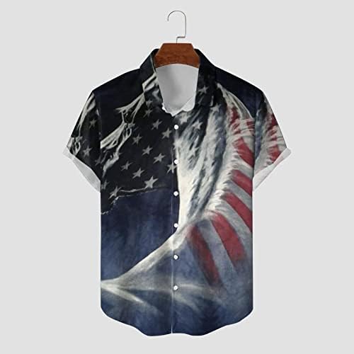 Bmisegm ljetne muške košulje muške Casual američke nezavisnosti Print patchwork Print Shirt obične pamučne
