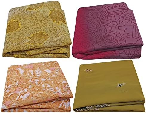Peegli višebojni Vintage Sarees pakovanje od 4 Georgette mješavine tekstilne tkanine mješoviti uzorak Craft
