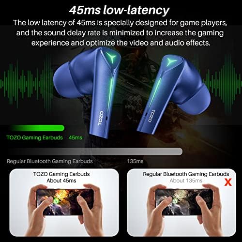 TOZO G1 Wireless Earbuds Bluetooth 5.3 Slušalice sa 45ms Ultra niske latency i hladnom svjetlo za disanje,