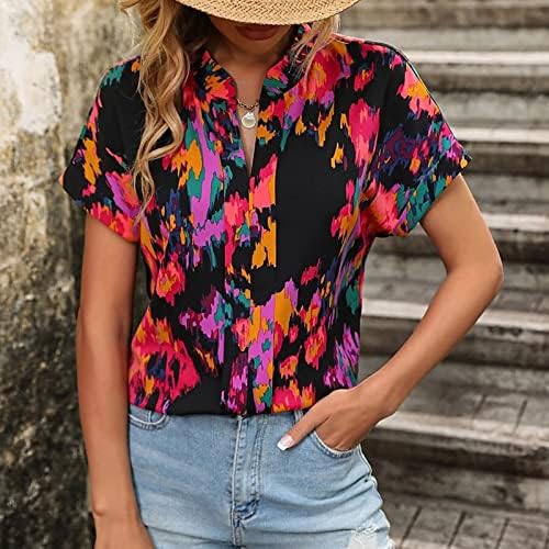 Ženski ljetni vrhovi cvjetni tiskovina V izrez za majice casual bluza s kratkim rukavima košulje Žene 2023