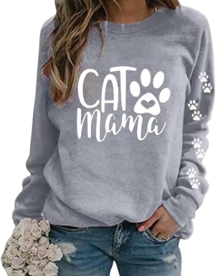 Mačka mama dukserice žene dugih rukava ljubimac ljubimca mama crewneck vrhova slatkog šapa grafički pulover