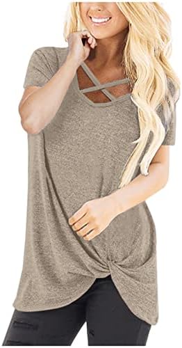 2023 V vrat pamuk zavoj bacal labav fit opuštena fit bluza za majicu za teen djevojke Ljetni pad kratkih
