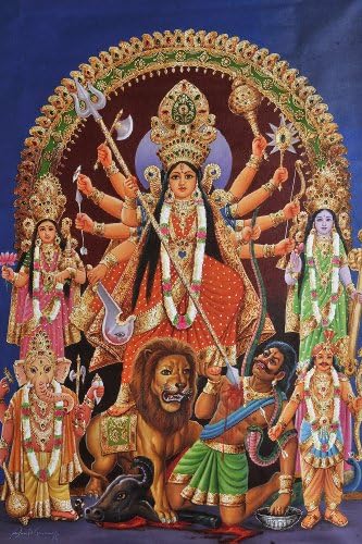 Mahishasura-Mardini Desetoruki Durga-ulje na platnu