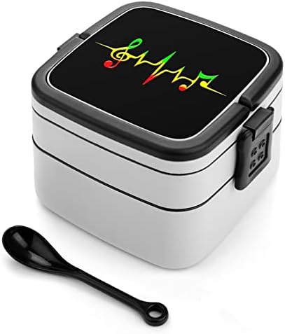 Reggae Music Pulse Heartbeat Ručak Kutija Prijenosni dvoslojni Bento kutija Veliki kapacitet za ručak kontejner