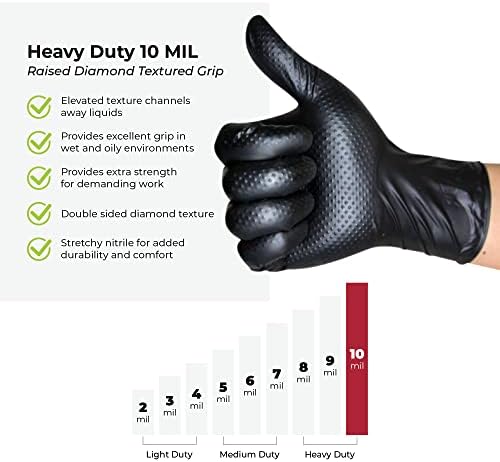 Crne jednokratne nitrilne rukavice za teške uslove rada, debljine 10 Mil, 2 pakovanja po 100, rukohvat sa