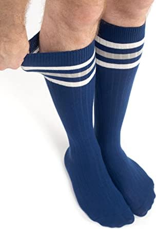 Serici 4 x muški koljeno visoke pamučne trake s prugama | Preko čarapa teleta | Čarape za haljinu | Veličina