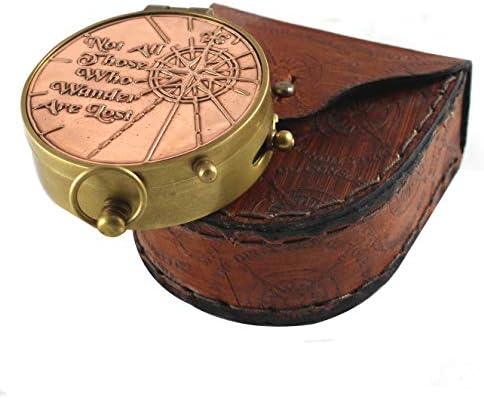 Prekrasan putični mesingani kompas u kožnoj kutiji ručno izrađeni kompas za morskog poklopca bakra