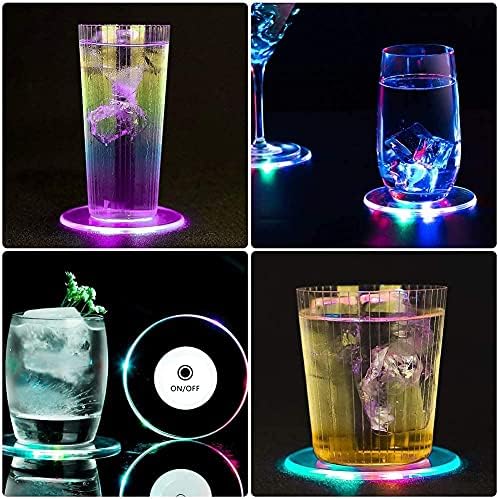 12 kom LED Cocktail Coaster, okrugli Ultra tanki LED podmetač za piće Luminous Coaster, 3.9 in Non-Slip