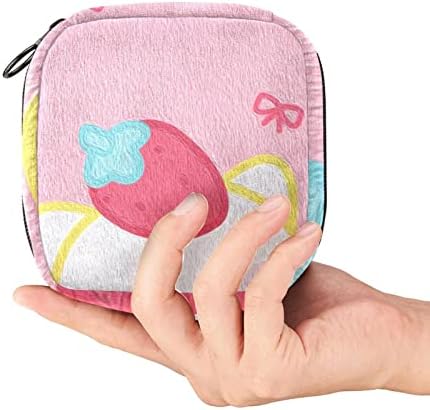 Torba za čuvanje higijenskih uložaka, torbica za menstrualne čašice, prijenosni higijenski ulošci torbe za odlaganje ženskih Menstruacijskih torbi za prvu menstruaciju za djevojčice žene dame, crtani film Lovely Animal Cat Strawberry Pink
