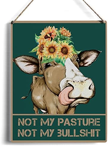 Smiješna kupaonica citat drveni znak Zidni dekor - Vintage Farm Cow Viseća drvena ploča Prijava za ured