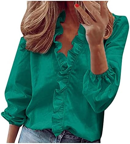 Ruffle V-izrez dugih rukava za žene plus veličine casual bagesy običan ženski bluza Spring Fall Tops T majice