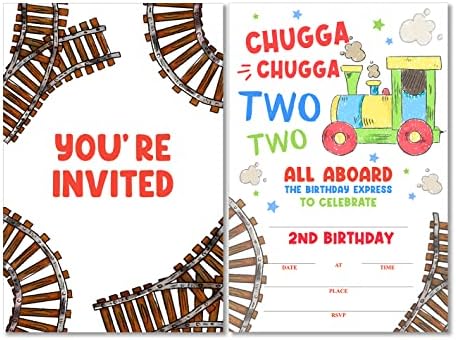 Slatka Chugga Chugga Dvije dva vlaka 2. rođendana Pozivni pozivnice sa koverte od 20 vlaka 2 godine stari