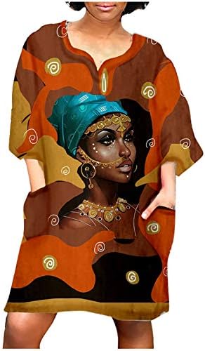 Ženska haljina Plus Size Moda afrički Vintage Print srednji rukav V vrat prevelika Casual Mini haljina za