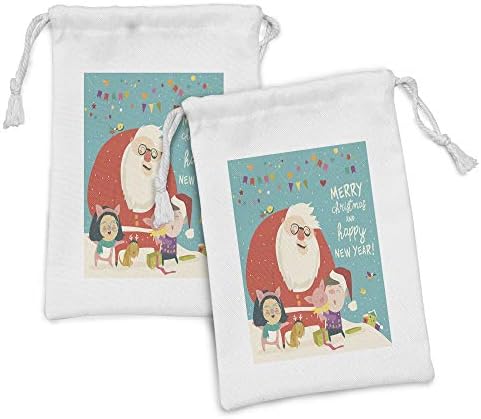 Ambesonne božićna torba za božićnu torbicu 2, stara Djeda Mraza sa malim svinjoškom i šarenim ukrasima,